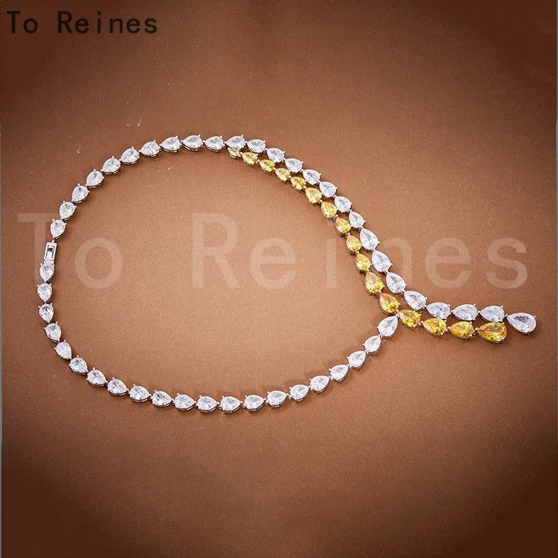 

To Reines Personalized Brand Design Luxury Diamond Necklace Water Drop Pear Shaped Color Chain 925 Silver Inlaid Zircon Jewelry