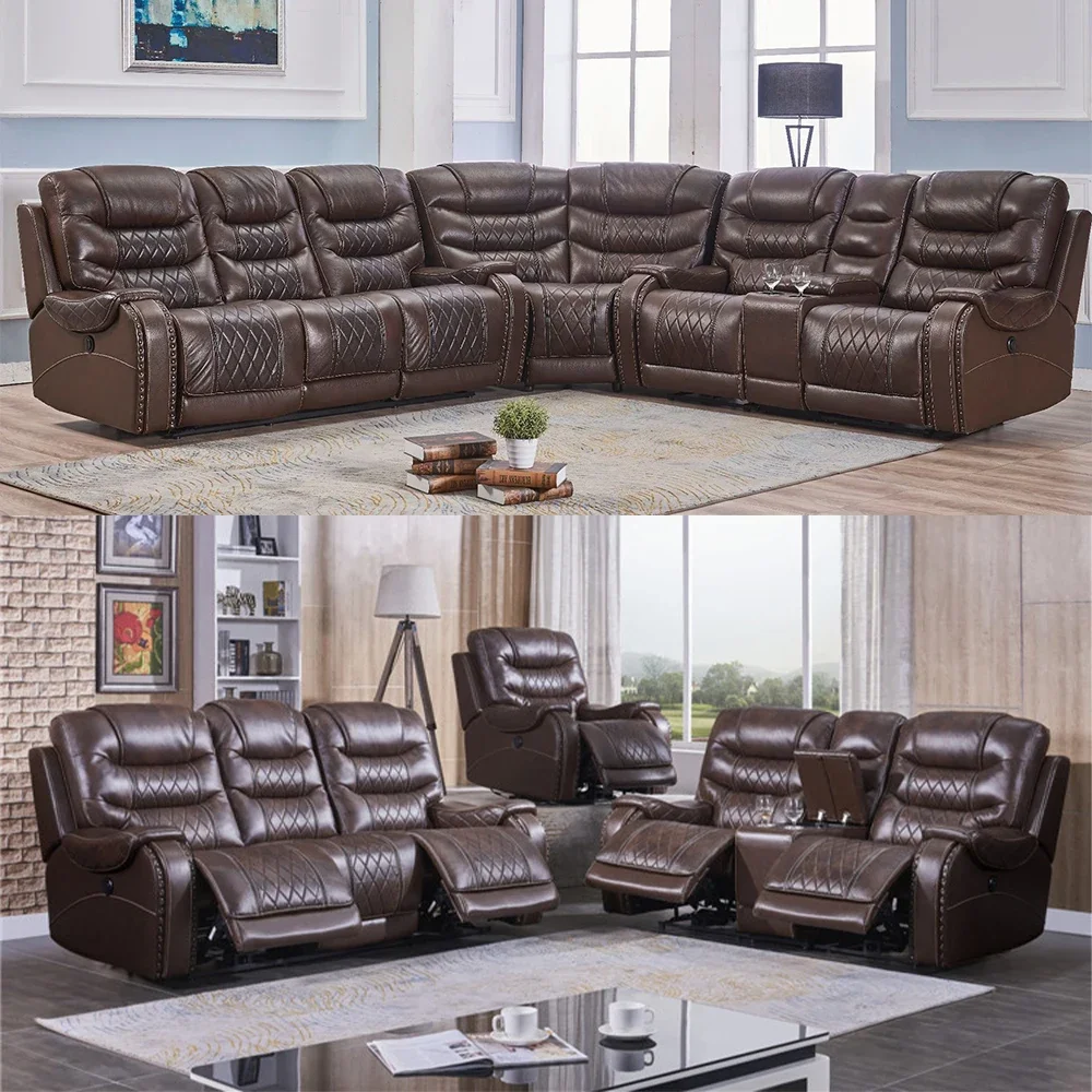 Linlamlim Genuine Leather Electric Recliner Sofa Theater Power Reclining Couch Living Room Cinema Sofas Seating Room Furniture