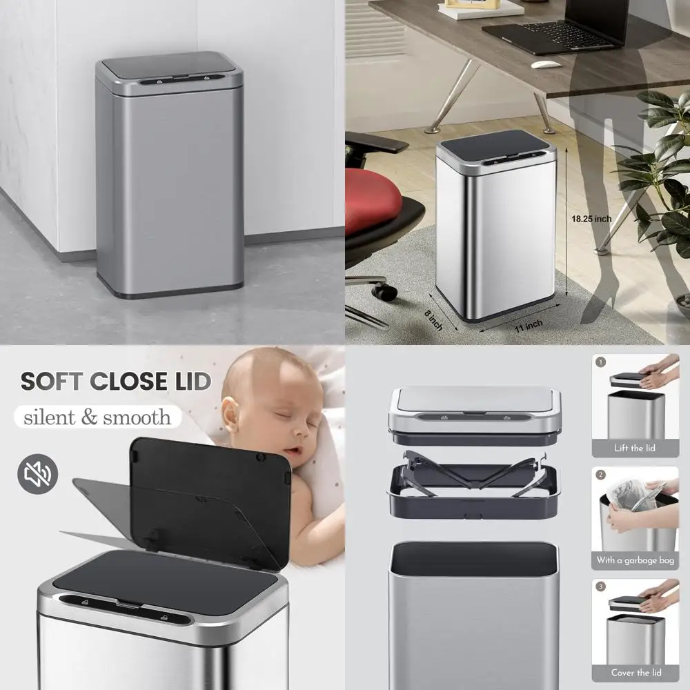 

Automatic Touchless Motion Sensor Smart Trash Can for Kitchen, Office, and Home - Stainless Steel Waste Bin with Large Capacity