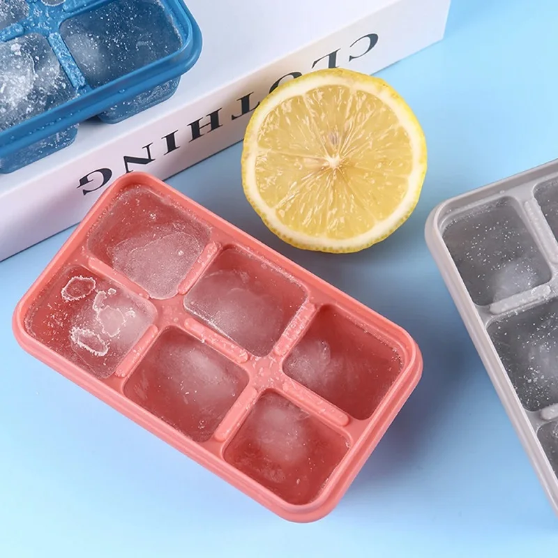 Silicone Ice Cubes Tray with Lid 6 Cubes Jelly Maker frozen Molds Easy-Release for Whisky Cocktail Cola Baby Food and Drinks