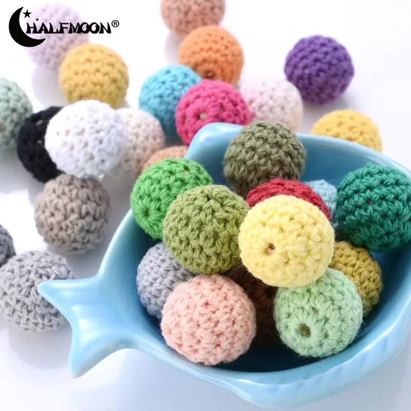 10pcs 16mm Mix Color Woolen Yarn Crochet Wooden Beads For Knitted By Cotton Thread DIY Fit Decoration Pacifier Chain Accessories