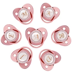 Nome letras iniciais chupeta do bebê recém-nascido silicone chupeta rosa ouro bling infantil mamilo bpa livre bebê chupeta manequim 0-24m