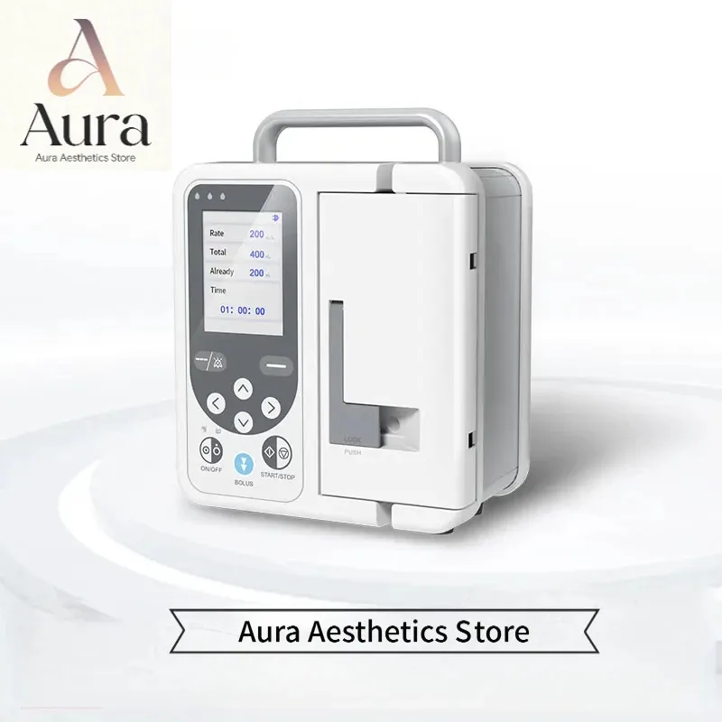 Volumetric Infusion Pump for Intravenous Fluids with Real-Time Alarm and Large LCD Screen for Human or Veterinary Use