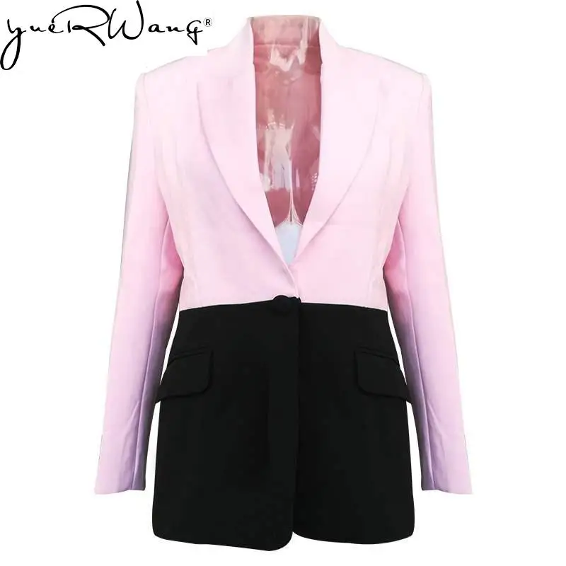 yuerwang Women Blazer Patchwork Long Sleeve Single Button Ladies Suit Coat Slim Thin Long Female Jacket Tops Spring 2022 New