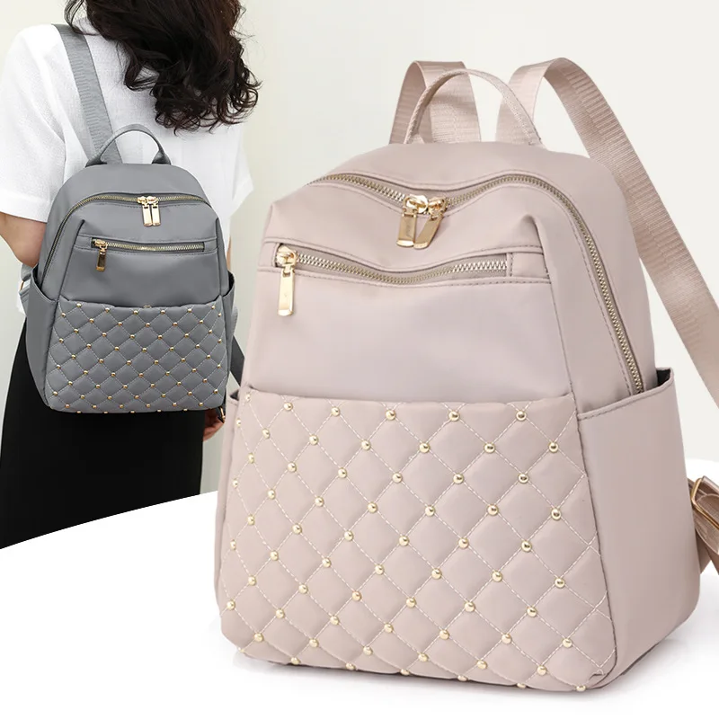 Fashion Women's Backpack Solid Color Oxford Backpack Large Capacity Shoulder Travel Backpack Simple Leisure Student Shoulder Bag