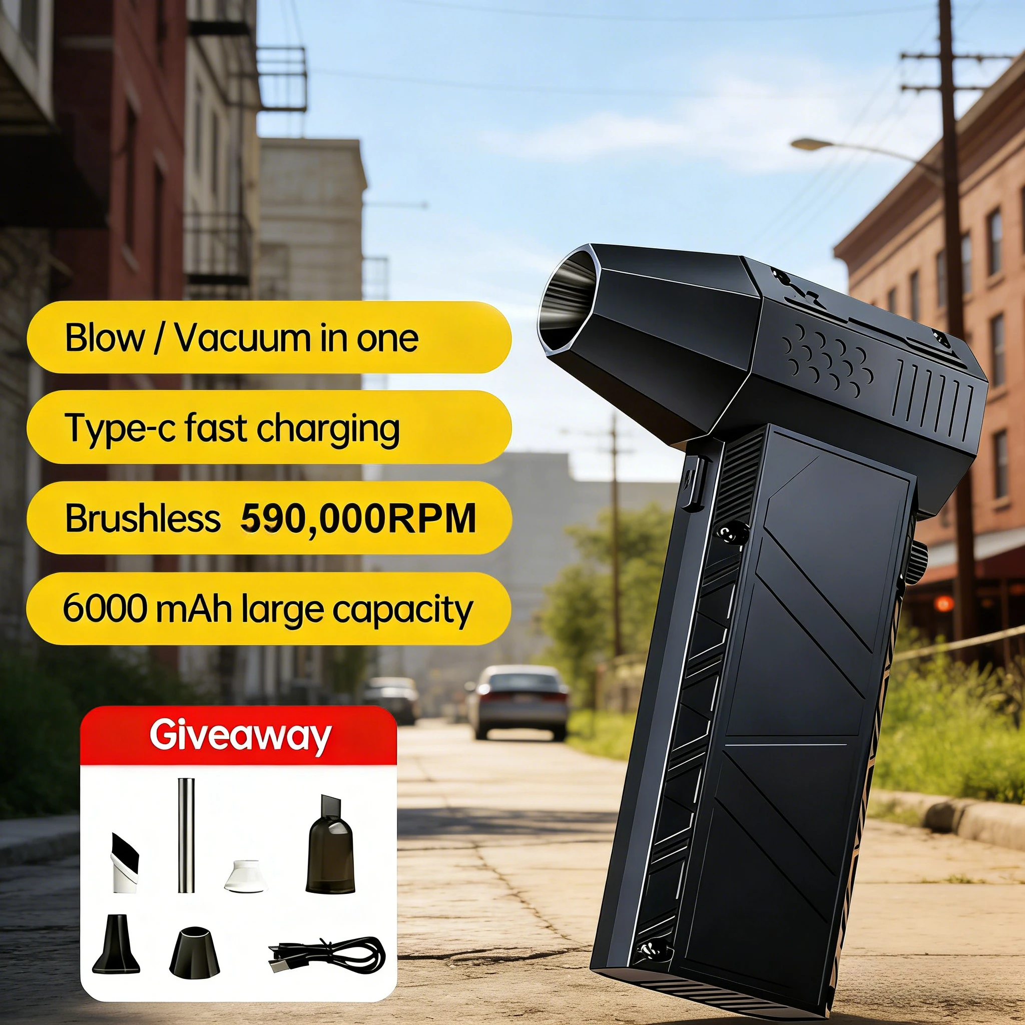 

Многофункциональный бесщеточный воздуходув и пылесос 6-в-1 X6 (590000 об/мин) – мощный инструмент для быстрой зарядки и удаления пыли с автомобиля и компьютера