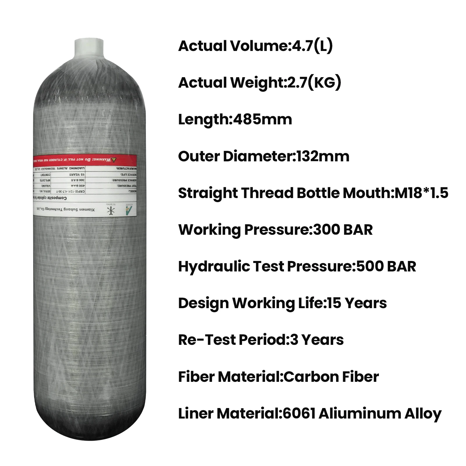 TUXING 4500Psi 300Bar 4.7L Carbon Fiber Cylinder with Filling Station HPA Diving Charging Station High Pressure Tank M18*1.5