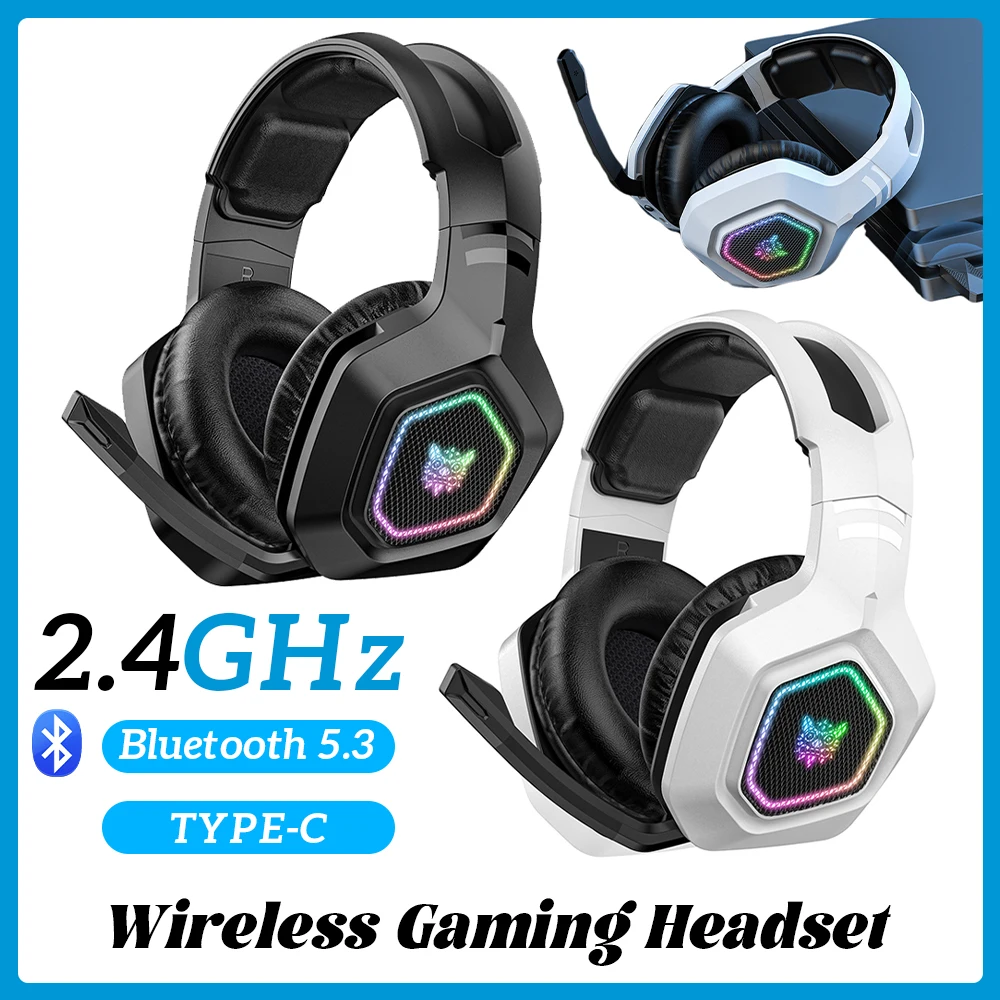 Wireless Gaming Headset 2.4GHz/Bluetooth 5.3/Wired Gaming Headphones with Mic Gamer Headphones RGB Light for PS4 PC Laptop