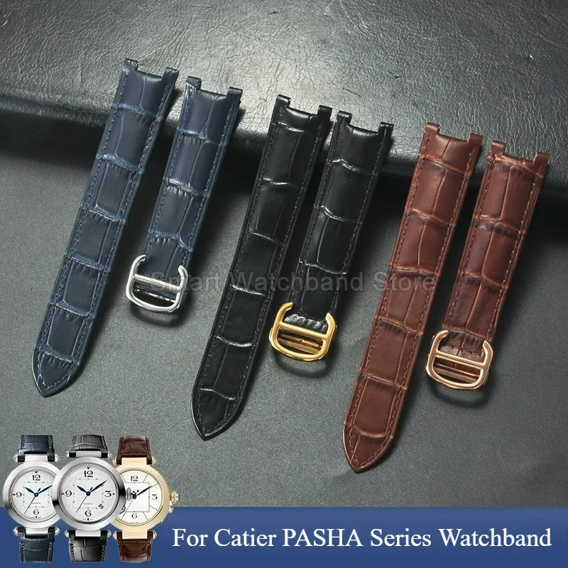 Soft Breathable Comfortable Genuine Leather Wrist Bracelet Folding Buckle for Cartier PASHA Series Magnificent Classic Watchband