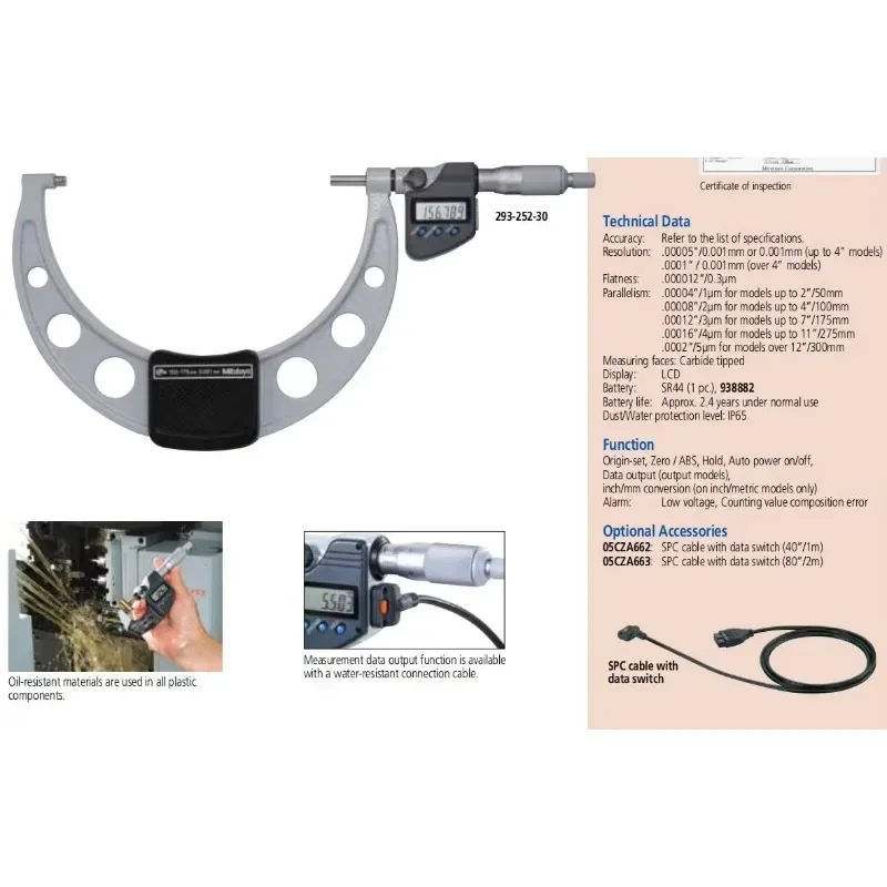 

Best sell Original 293-241-30 MDC-50PX 293-231-30 MDC-50MX Range 25-50mm Metric IP65 Digital Outside Micrometer