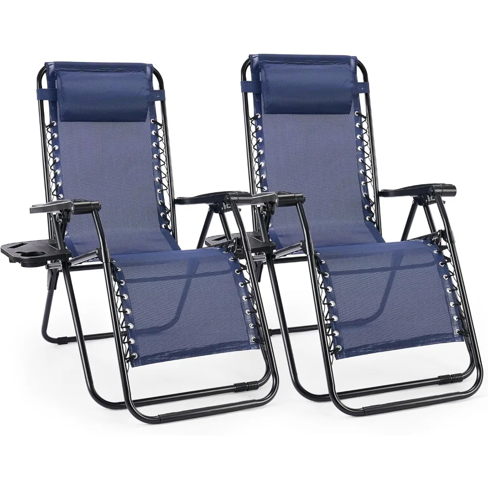 

Zero Gravity Chairs, Set of 2 Portable Recliner Beach Camping Patio Outdoor Folding Lounge Chair with Cup Holder Trays and Adju