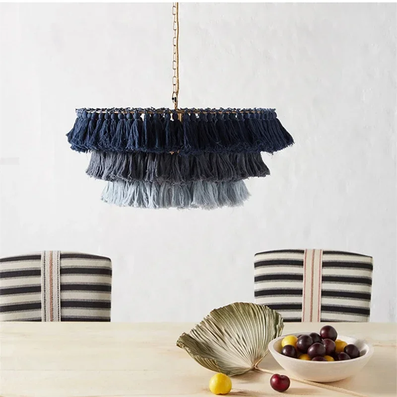 

Modern Caramel Pink Tassel Ceiling Chandelier For Bar Hotel Bedroom Restaurant Light Yellow Blue Led Lamp