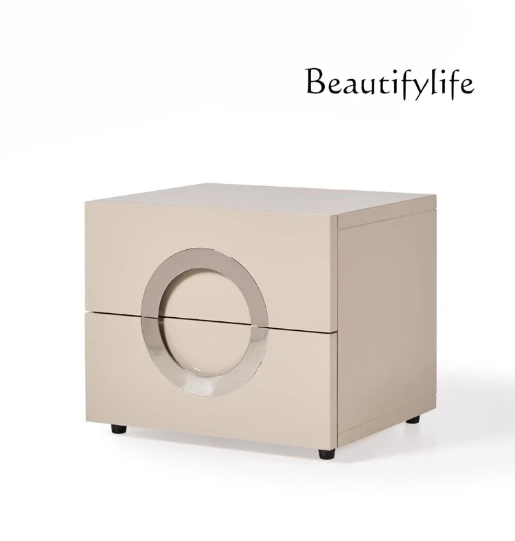 

BJ Modern Simple Bedside Table Italian Minimalist Bedroom Light Luxury Solid Wood Bright Paint Household Locker