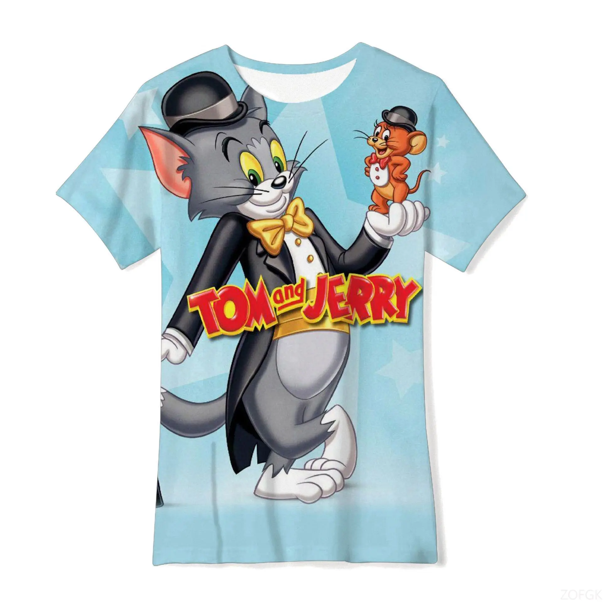 صيف جديد فضفاض أنيمي الكرتون القط والفأر 3D الطباعة الرقمية المألوف ومريحة جولة الرقبة قصيرة الأكمام تي شيرت #5