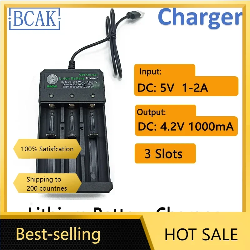 4.2V 3 Slots Battery Charger for Li-ion Lithium Battery with LED Indicator 18650 26650 25500 16340 14500 10440 17500 14430