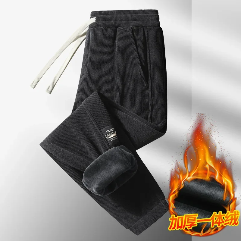 Pantalones de invierno para hombre, pantalones cálidos con cepillo de lana, pantalones deportivos de felpa de algodón grueso y cálido, pantalones Harem de calle de alta calidad