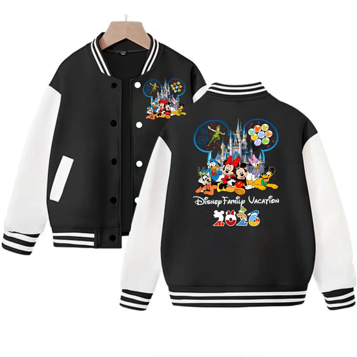 

Disney Family Vacation 2026 Jackets Women Men Classic Character Clothes Cartoon Adult Kids Family Matching Baseball Uniform