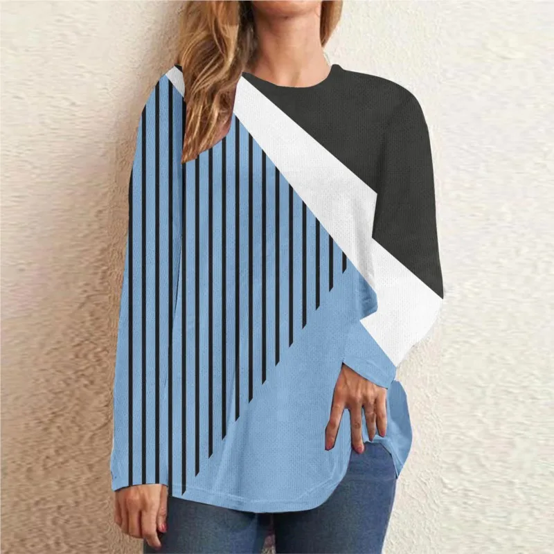 여성용 캐주얼 스트라이프 프린트 긴팔 티셔츠, 라운드넥 풀오버 상의, 출퇴근, 데일리 주말 패션, 가을