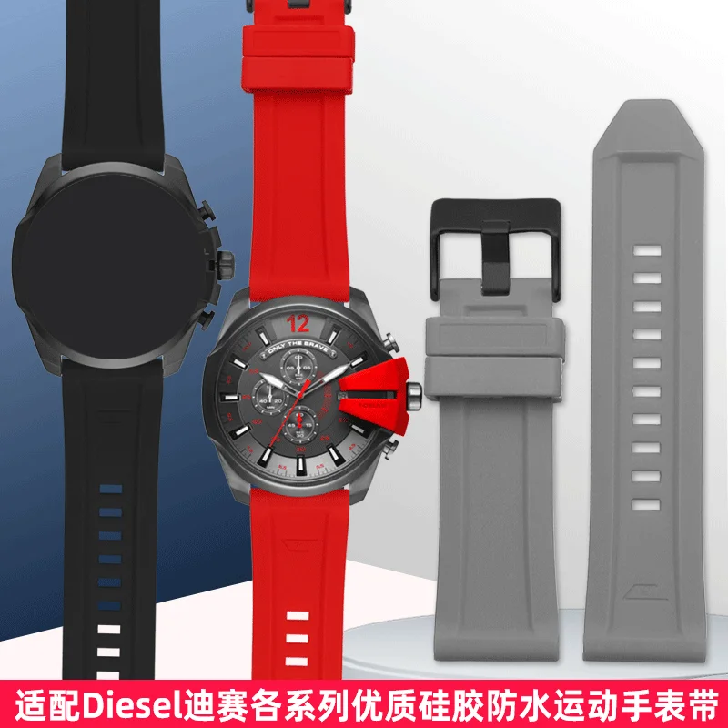 For DIESEL DZ4318 4476 4496 4427 7395 7333 7313 Waterproof Large Size Silicone Watch Strap 24 26 28mm Black Gray Red Watchband