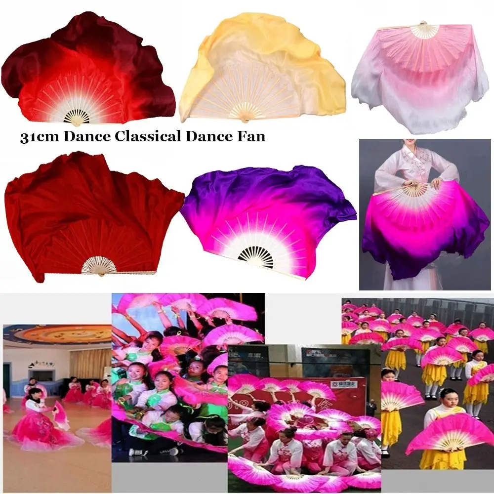 

31cm Bamboo Chinese Short Bellydance Fan 10/20cm Half Circle Silk 10 Styles Children Bamboo Fans Colorful Hand Dye Adults Fan