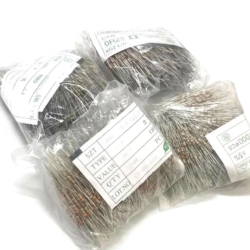 100PCS 1/4W ตัวต้านทานฟิล์มคาร์บอน 5% 0.25W 0R-22M 0 2.2 10 100 120 150 220 270 330 470 1K 2.2K 4.7K 10K 100K 470K 1M 10M 20M ohm