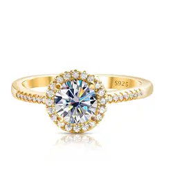 1 Carat Moissanite Ring for Women Solid 925 Silver 18K Gold Yellow Plated Luxury Wedding Female Jewelry with Certificate Gift