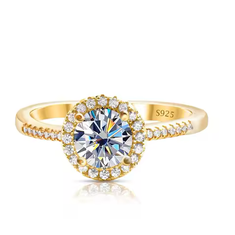 1 Carat Moissanite Ring For Women Solid 925 Silver 18k gold yellow Plated Luxury Wedding Female Jewelry With Certificate Gift