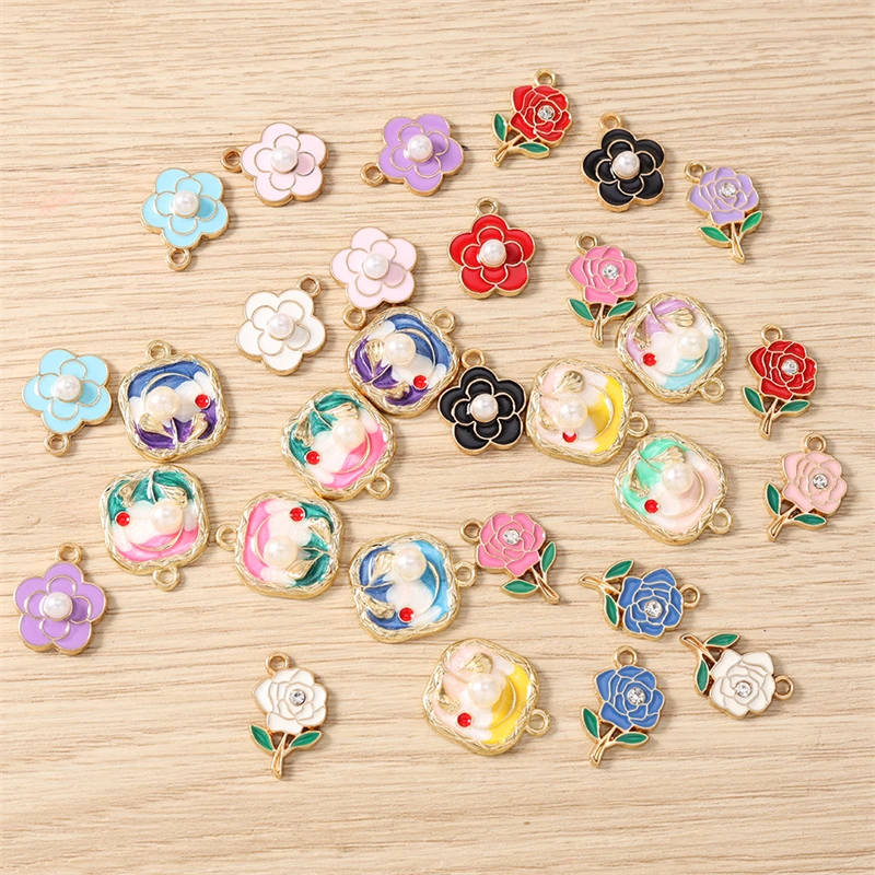10 Stück niedliche, bunte Emaille-Blumenanhänger für Ohrringe, Anhänger, Halsketten, Armbänder, DIY-Bastelarbeiten, Schmuckherstellung, Zubehör – Detail 3