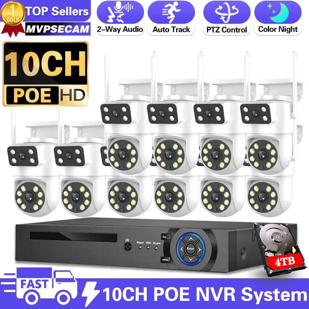 

Dual Lens Dual Screen Camera 8MP 4K 10CH NVR Surveillance Cameras Wireless Outdoor Smart Home Night Vision Surveillance System