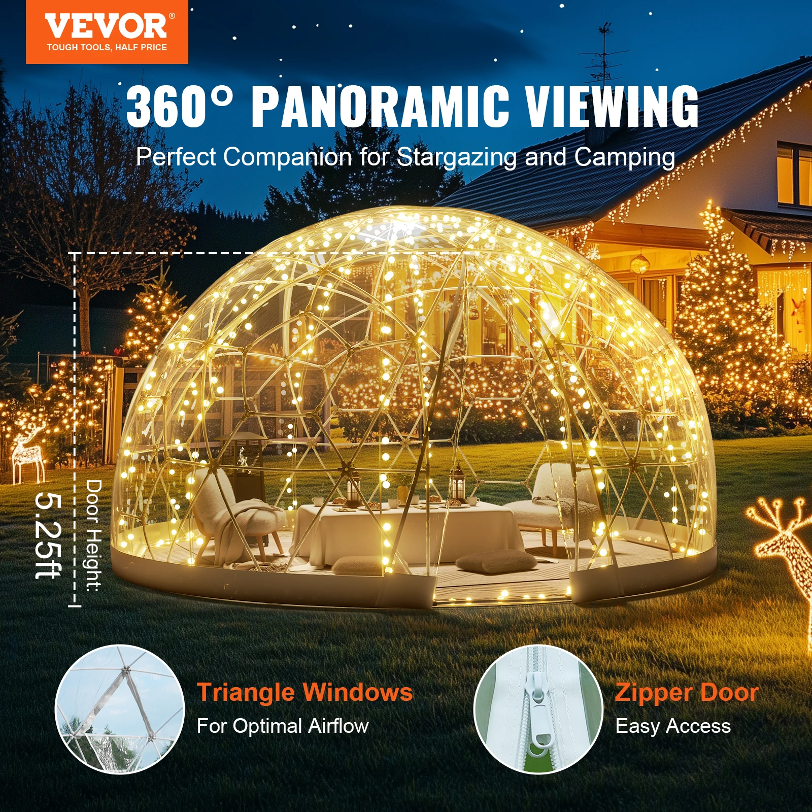 VEVOR Dome Bubble Tent 9.5FT Double Cover Outdoor House Shelter Garden Igloo Waterproof Weather Pod for Camping/Dining Backyard