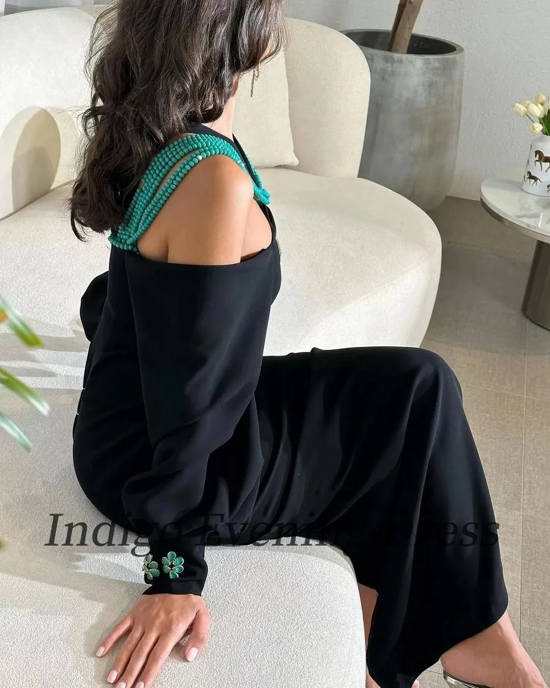 Indigo New Black Evening Dresses Beads Off Shoulder Ankle-Length Elegant Evening Gown Women Vestidos De Gala Hot Sale Customized