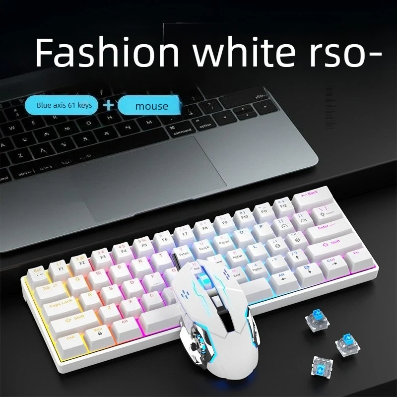 Gamer keyboard Mechanical wired and mouse Set 60% teclado mecanico Usb 61 keypad office supplies tastiera meccanica black white