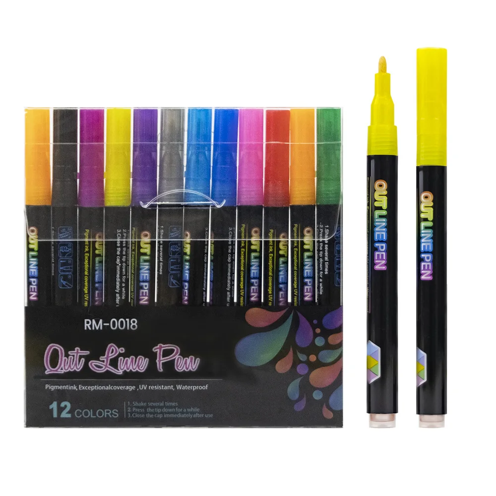 Double Line Contour Pen for Children,Color Dream Metal,Hand Account Fluorescent Pen,greeting Card,Children's Graffiti,Color Suit