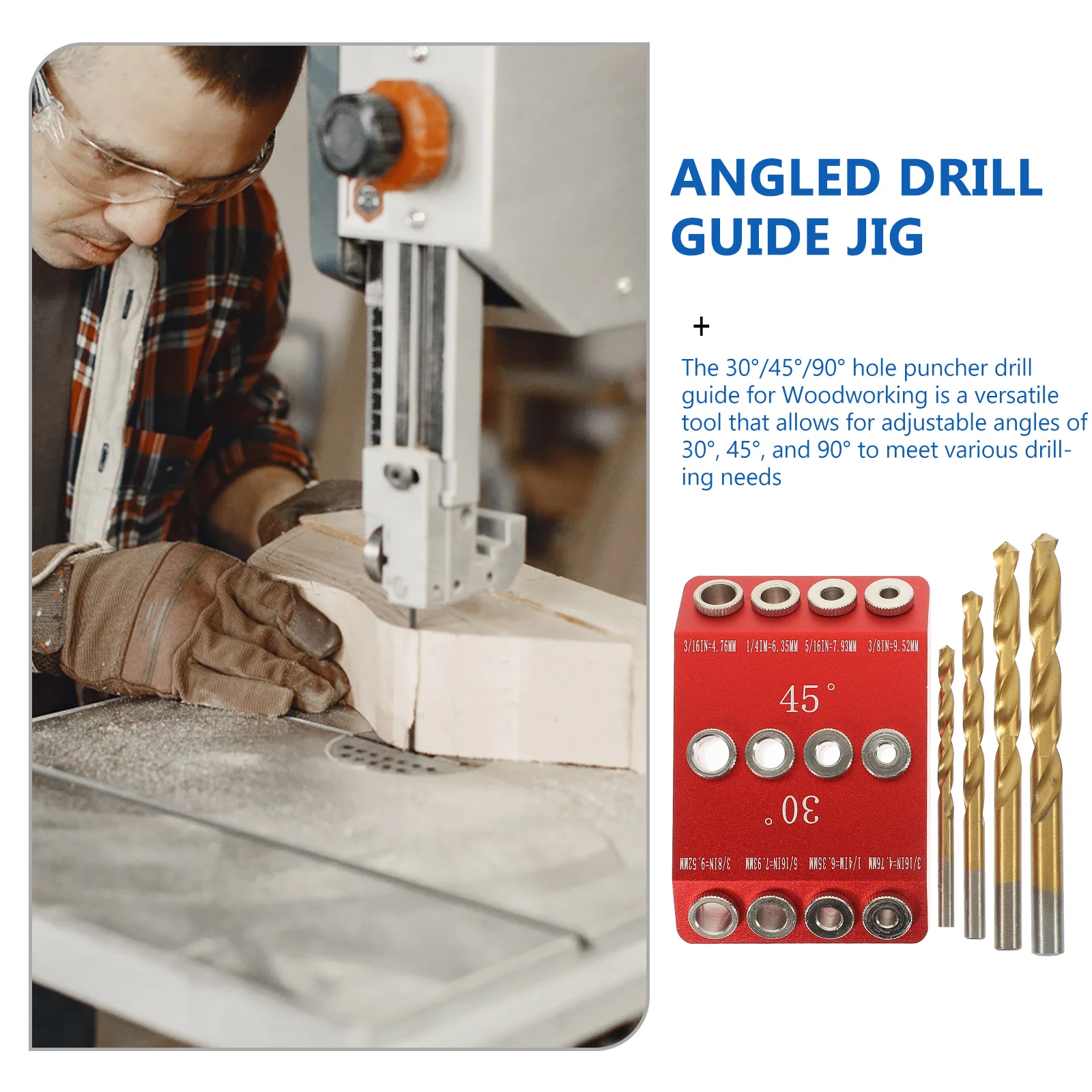 

1Set Drill Guide Jig Angled Drill Hole Guide 30 45 90 Degree for Stair Furniture Woodworking Drilling Template Block
