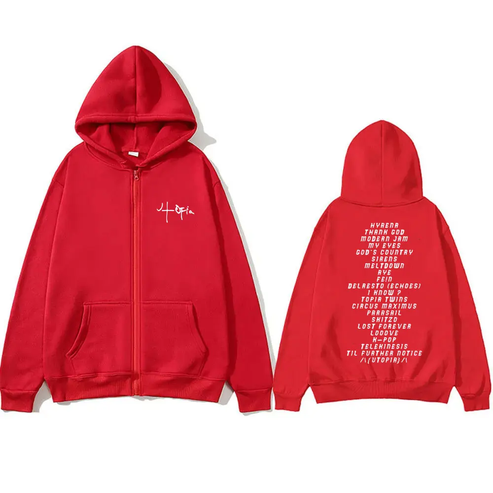 Hot Sale Cactus Jack Zipper Hoodie Utopia Print Zip Up Hoodies Men Women Fashion Casual Oversized Hip Hop Vintage Zip Up Jacket