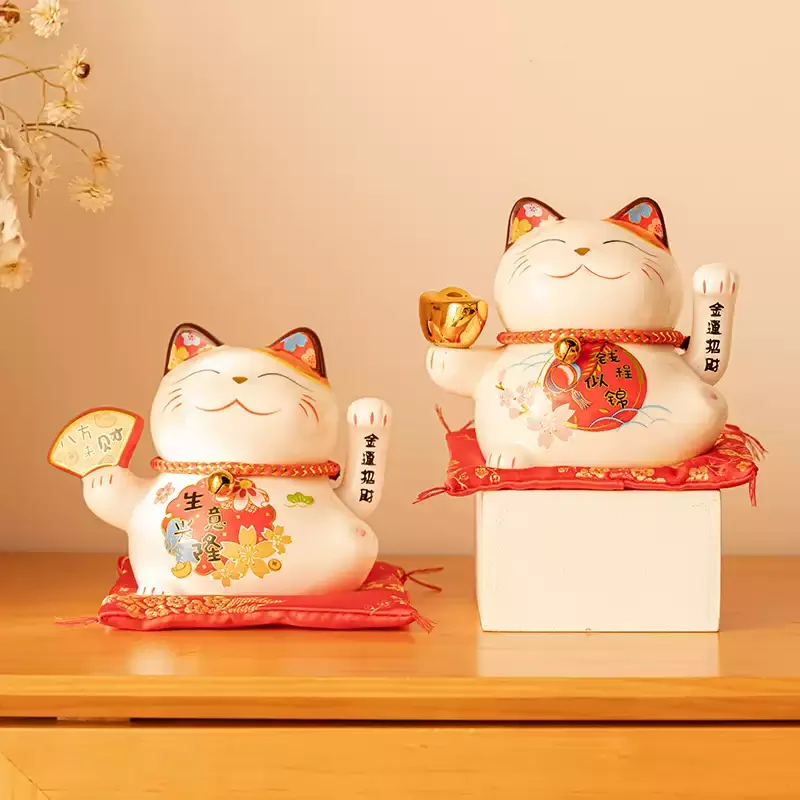 With Gift Box Ceramic Beckoning Cat Waving Hand Lucky Cat Battery Powered Maneki Neko Best Gift Home Decoration Fortune Lucky