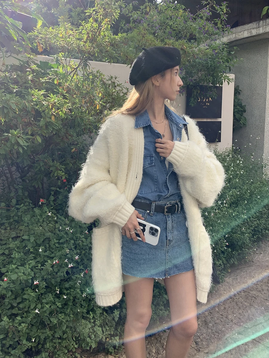 

Мягкий уютный женский трикотажный кардиган V-Ne Long Sve, осенний новый Sle, повседневный, удобный Faion G Sle, красный, знаменитости, ва...