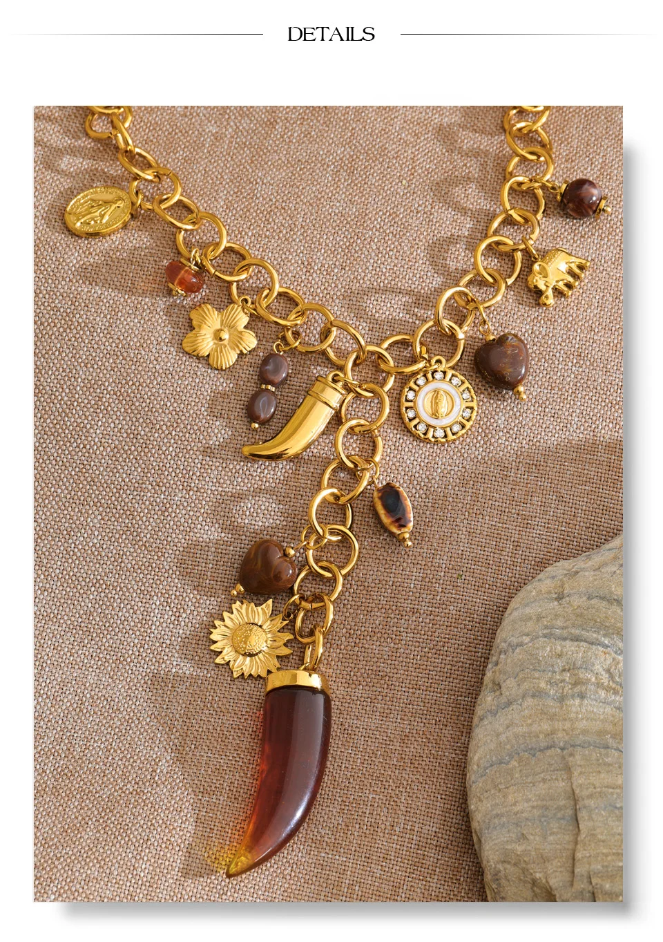 Yhpup Neues Design Edelstahl Acryl Blume Horn Charms Anhänger Statement Halskette 18K Gold PVD vergoldet Ästhetischer Schmuck – Detail 11