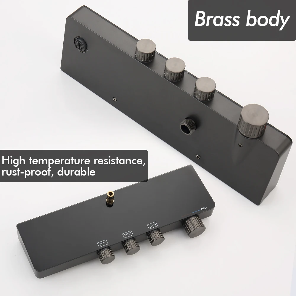 Sistem Keran Pancuran Air Panas dan Dingin 3 Jalur Model Dinding dengan Lengan Putar Putih, Keran Rainfall, Rak Kamar Mandi, Set Mixer Pancuran Warna Gunmetal