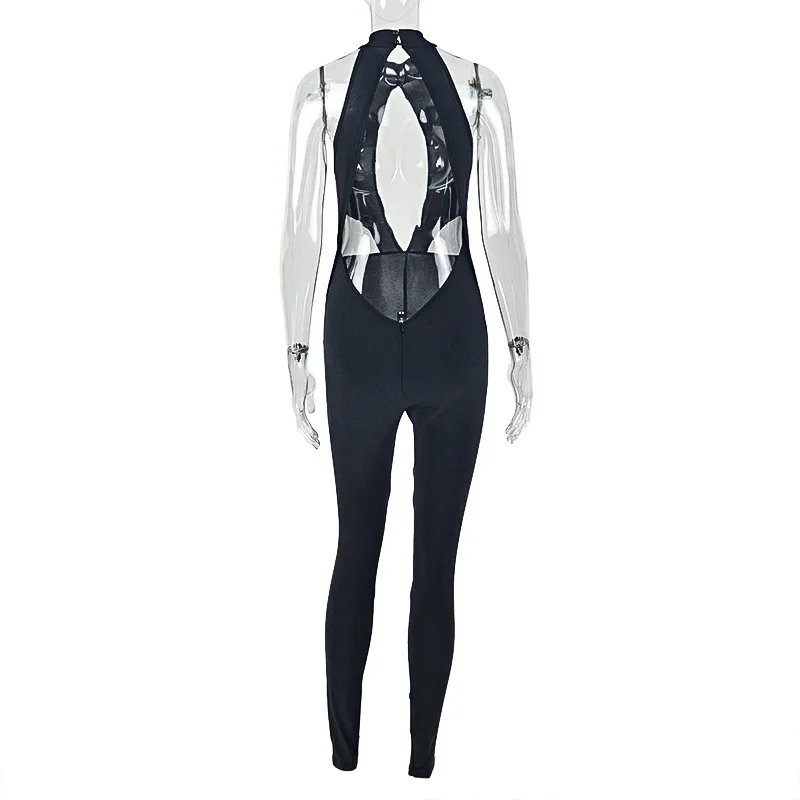 بدلة قفز سوداء أنيقة للسيدات لخريف 2025 بدون أكمام ورقبة دائرية بدون ظهر شبكية مثيرة للنوادي ملابس رياضية للحفلات #6