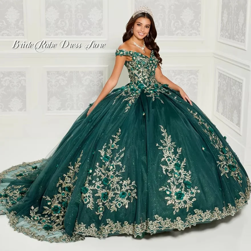 Custom Lorencia Green Quinceanera Princess Dresses Lace Applique Ball Gown Birthday Gown Sweet 16 Tulle Dresses vestidos de