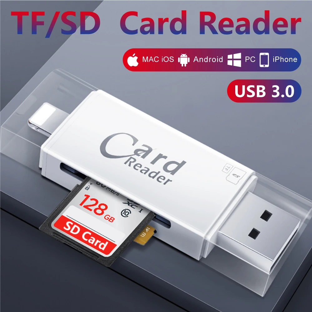 Czytnik kart SD i TF 3 w 1 z adapterem USB do aparatu, czytnik kart do iPhone'a i iPada, port microUSB