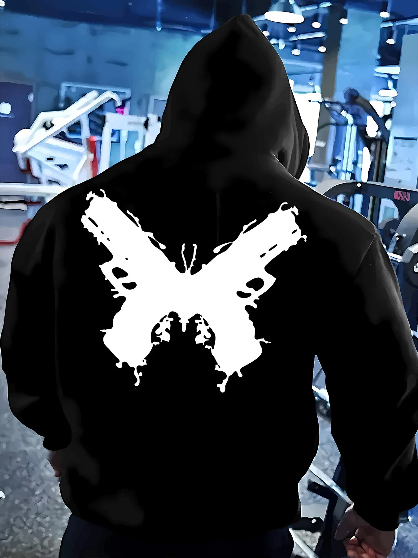 Men's Autumn/Winter Fashion Hoodie – Black & White Shell Casing Print – Comfortable, Versatile Long-Sleeve Sweatshirt