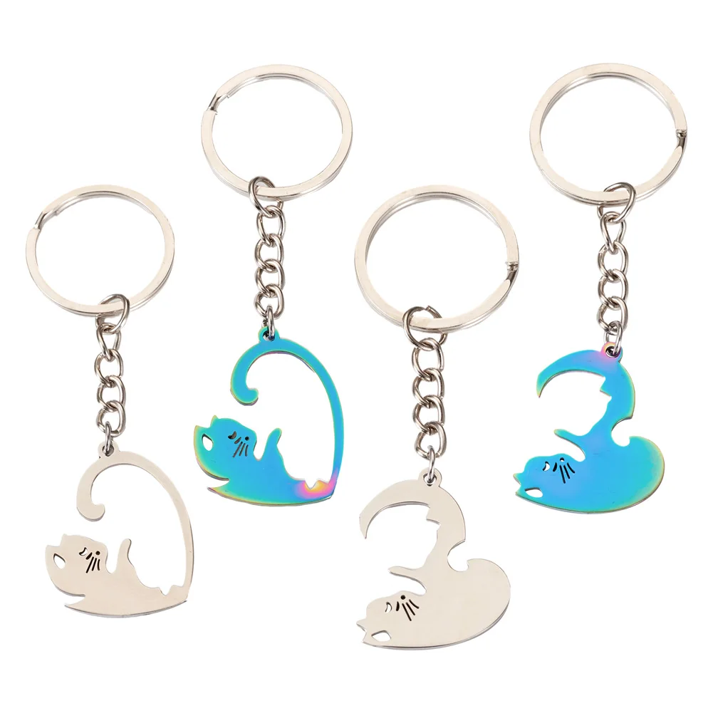 

Stainless Steel Cat Pendant Keychain Making with Split Key Ring Cute Pet Lover Charms Keychains for Car Key Home Key Accessories