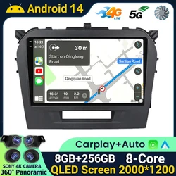 Android 14 Wireless Carplay Auto BT per Suzuki Vitara 4 2015 2017 - 2022 autoradio Stereo Multimedia Navigation lettore Video GPS