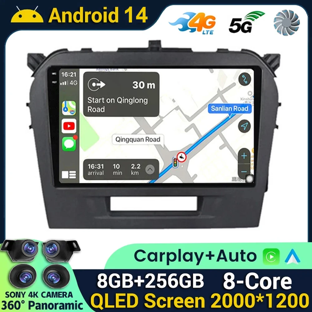 Android 14 Wireless Carplay Auto BT For Suzuki Vitara 4 2015 2017 - 2022 Car Radio Stereo Multimedia Navigation GPS Video Player