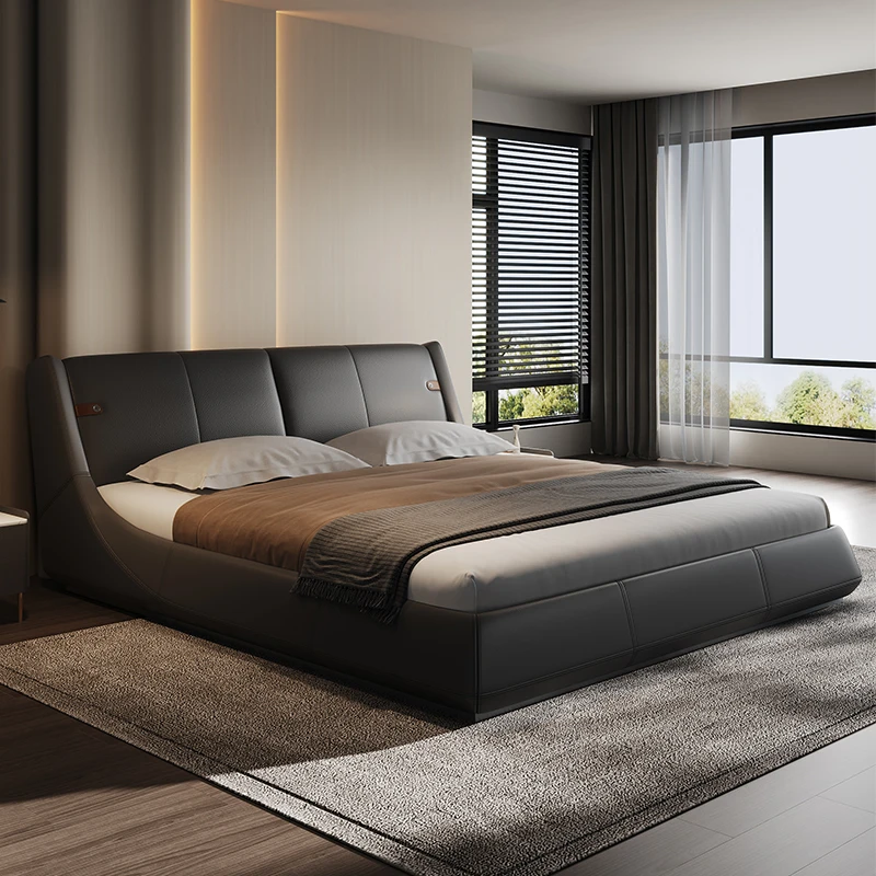 Modern simple leather bed master bedroom high-end atmosphere