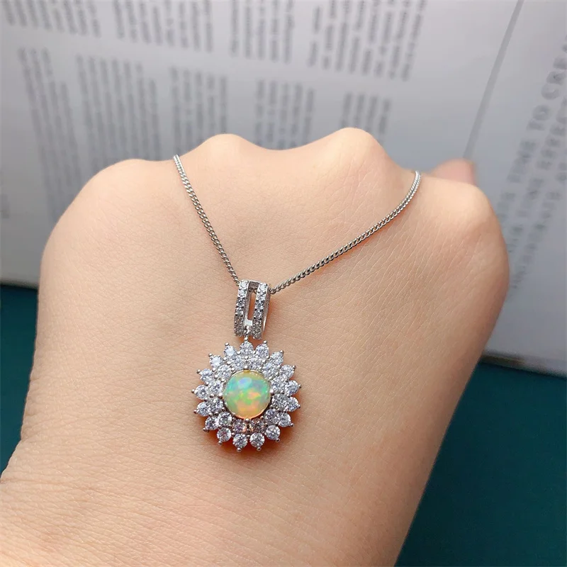 Authentic S925 Sliver Opal Necklace Pendant for Women Natural Opal With Certificate 6mm