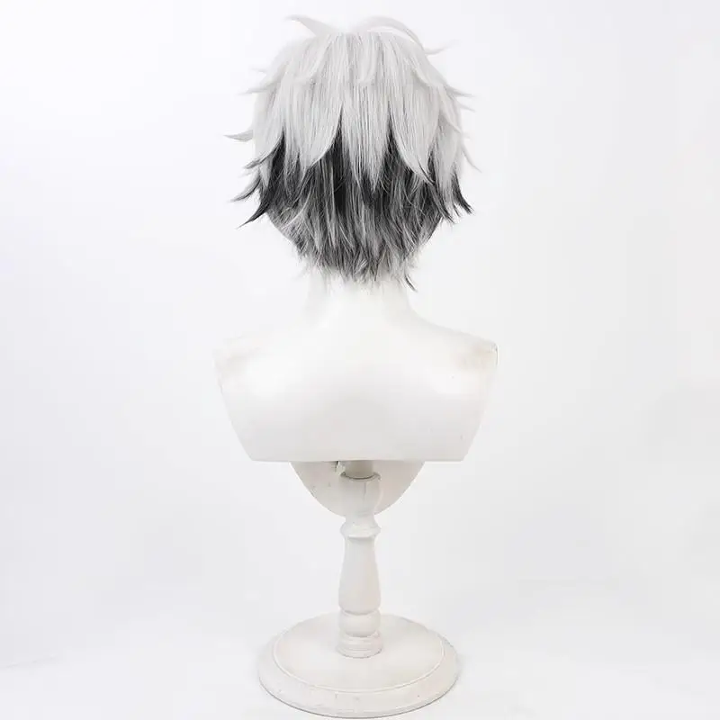 Anime Spiel Twisted-Wonderland Skully Cosplay Perücke Grau Weiß Kurze Haare Männer Weihnachten Halloween Party Rolle Spielen Synthetische Perücke