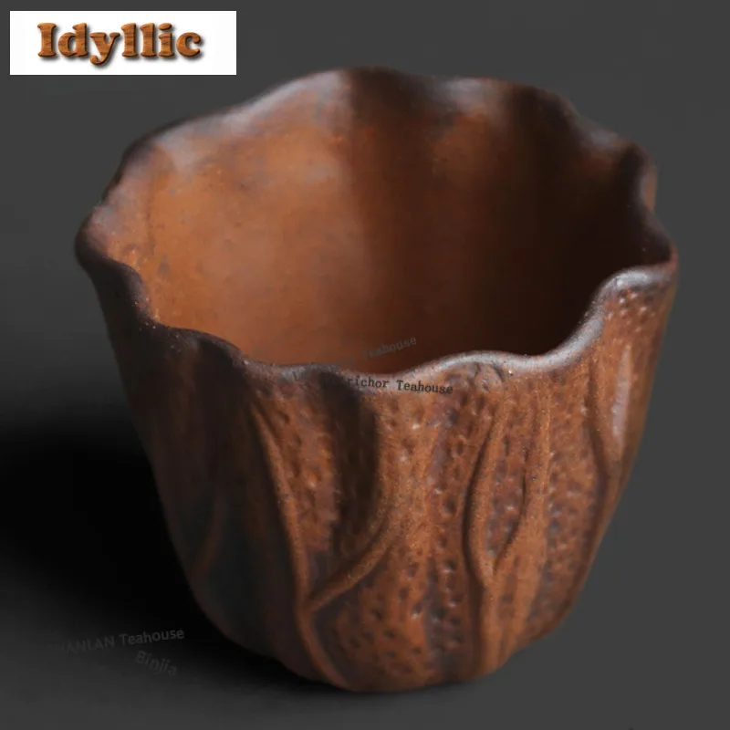 2pc/lot Old Rock Clay Lotus Leaf Small Tea Cup Vintage Tea Bowl Tea Pair Tea-tasting Personal Cup Jianzhan Master Teaset 50ml
